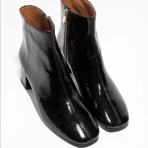 & other stories patent leather ankle booties